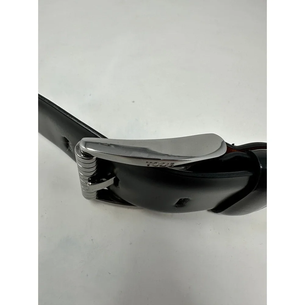 Tods Mens Black Leather Belt Silver Buckle Made in Italy Size 105 US 38